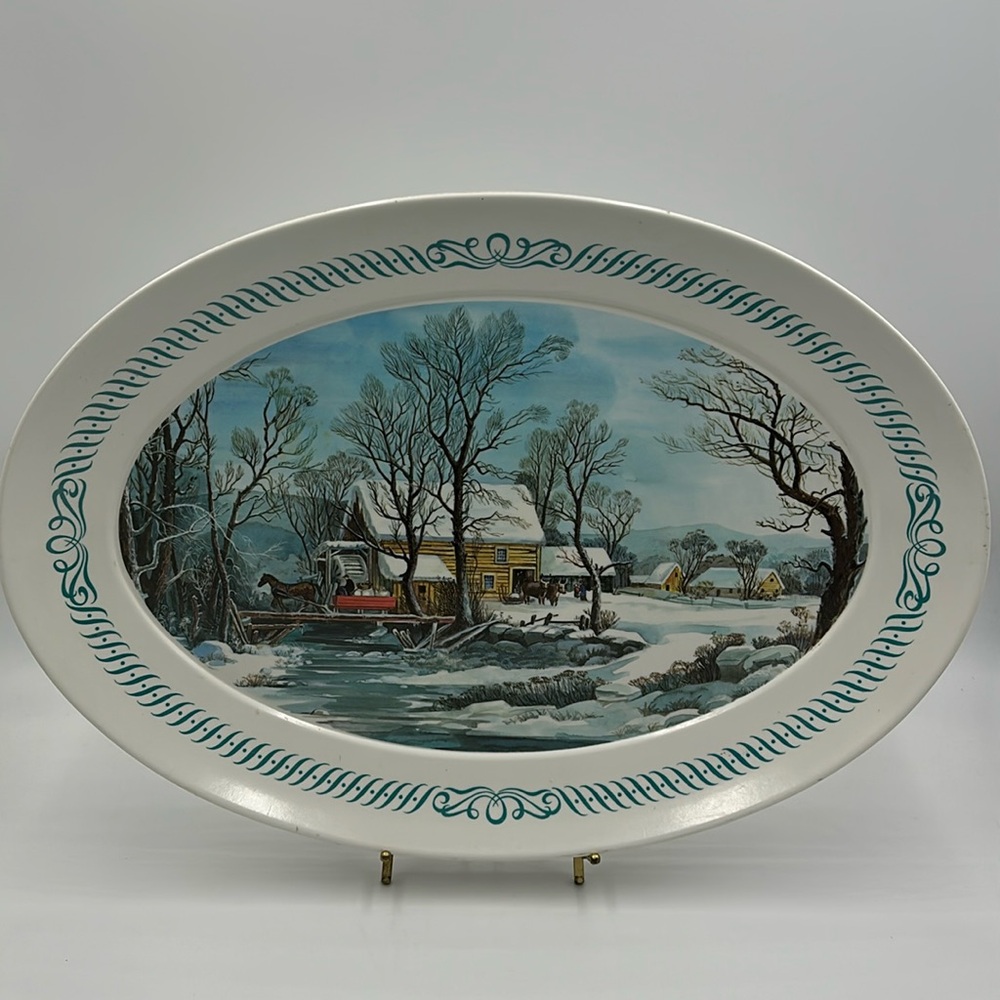 Vintage Brookpark #1521 Melamine 70s Winter Scene Platter